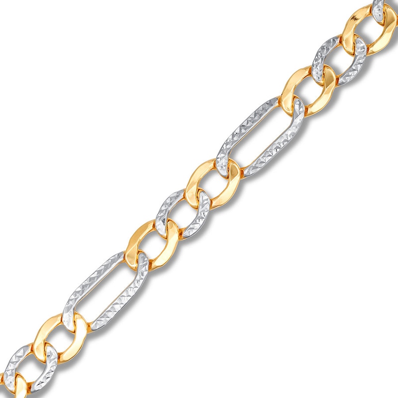 Semi-Solid Figaro Chain Bracelet Two-Tone Gold Plated 8.5"