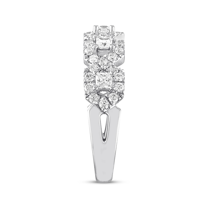 THE LEO Diamond Anniversary Ring 7/8 ct tw Princess & Round-cut White Gold Plated