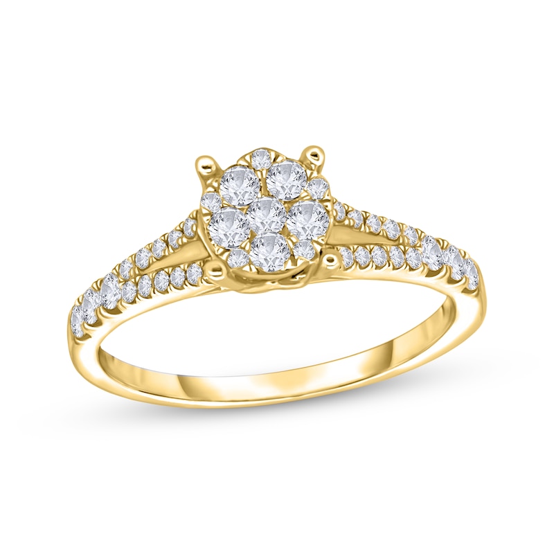 Multi-Diamond Engagement Ring 1/2 ct tw Round-cut Yellow Gold Plated
