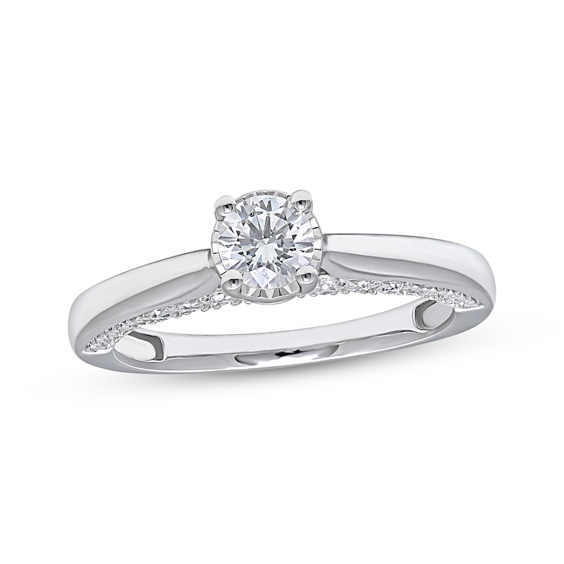 Diamond Solitaire Engagement Ring 3/4 ct tw Round-Cut White Gold Plated