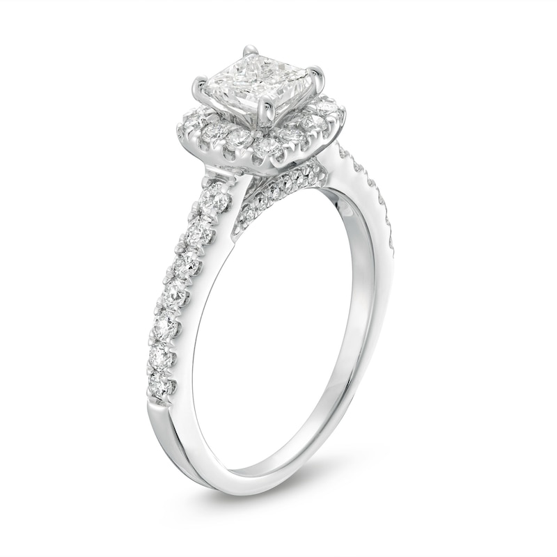 Diamond Engagement Ring 1-1/6 ct tw Princess & Round-cut White Gold Plated