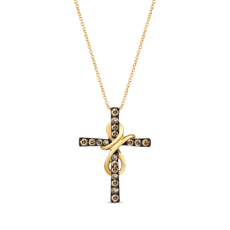 Le Vian Chocolate Diamond Cross Necklace 1/2 ct tw Honey Gold Plated 18"
