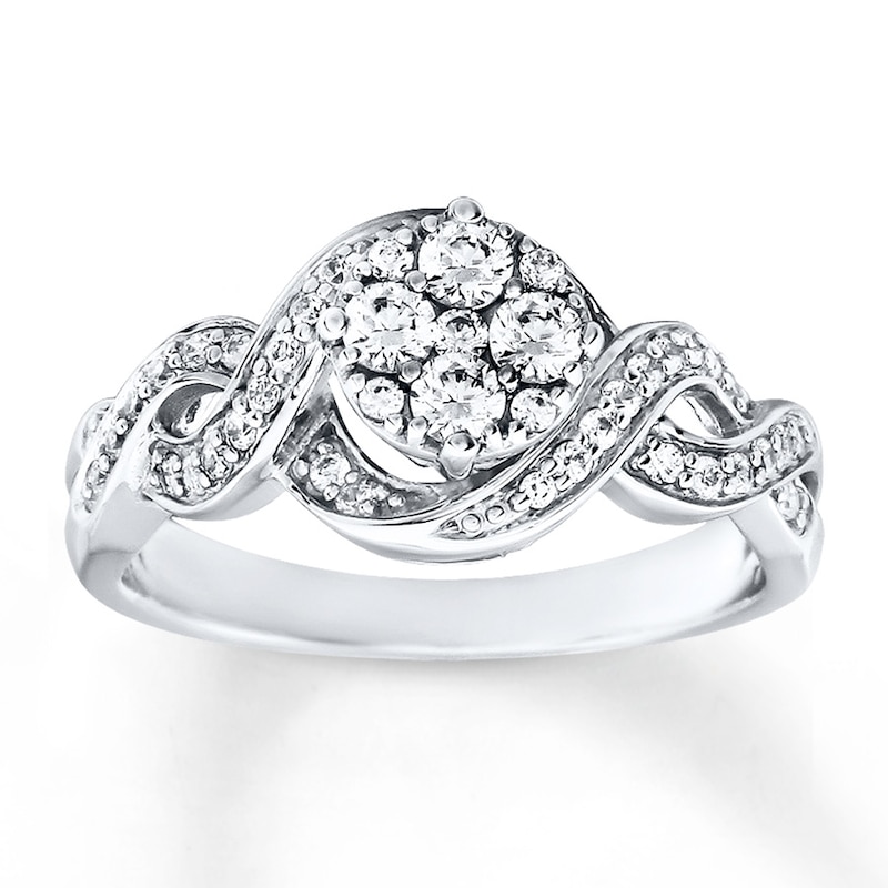Diamond Engagement Ring 1/2 ct tw Round-Cut White Gold Plated