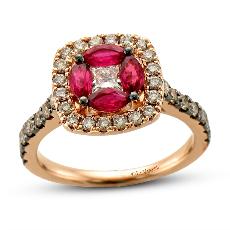 Le Vian Creme Brulee Ruby Ring 1 ct tw Diamonds Strawberry Gold Plated - Size 7