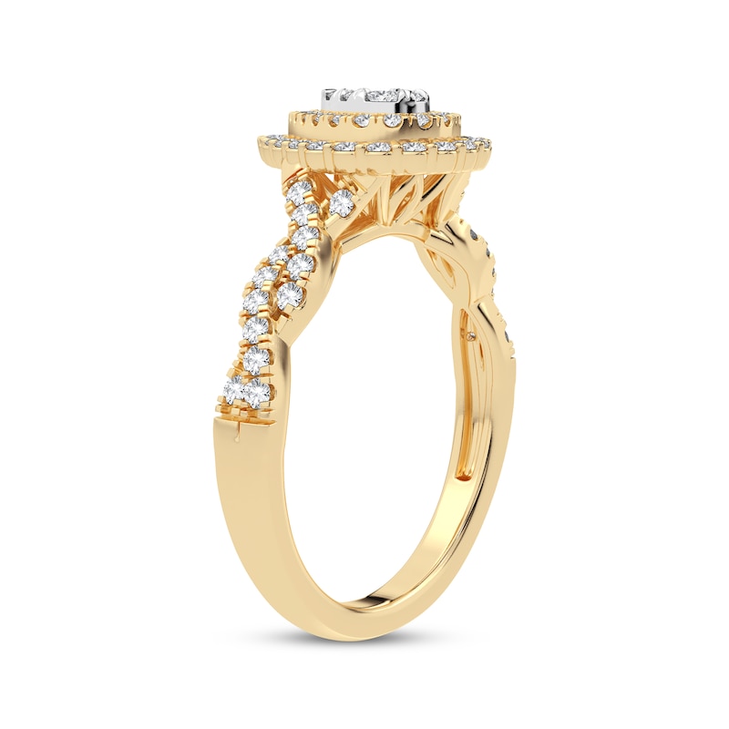 Multi-Diamond Pear Double Halo Engagement Ring 3/8 ct tw Round-cut Yellow Gold Plated