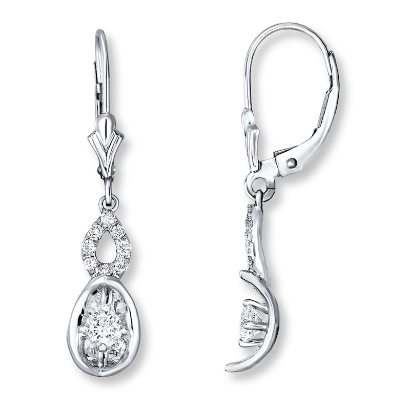 Dangle Earrings 3/8 ct tw Diamonds White Gold Plated