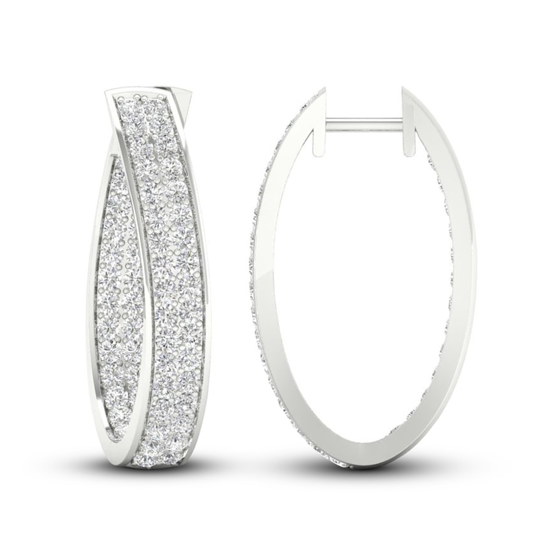 Diamond In-and-Out Hoop Earrings 3 ct tw Round-Cut White Gold Plated