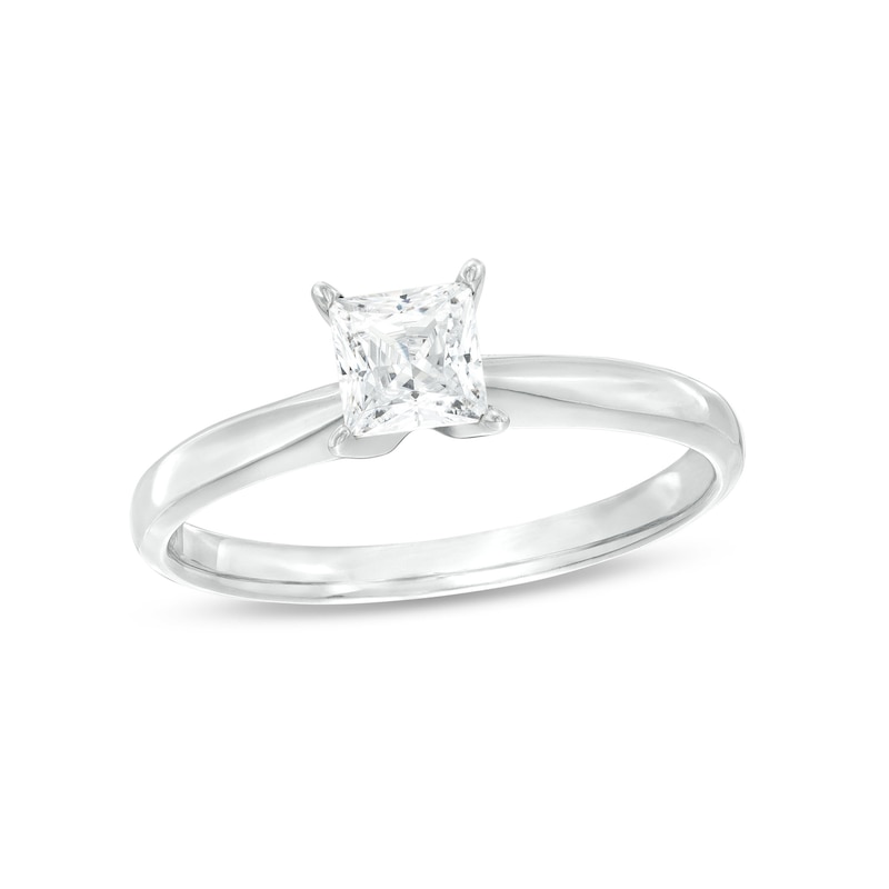 Diamond Solitaire Ring 1/2 Carat Princess-Cut White Gold Plated