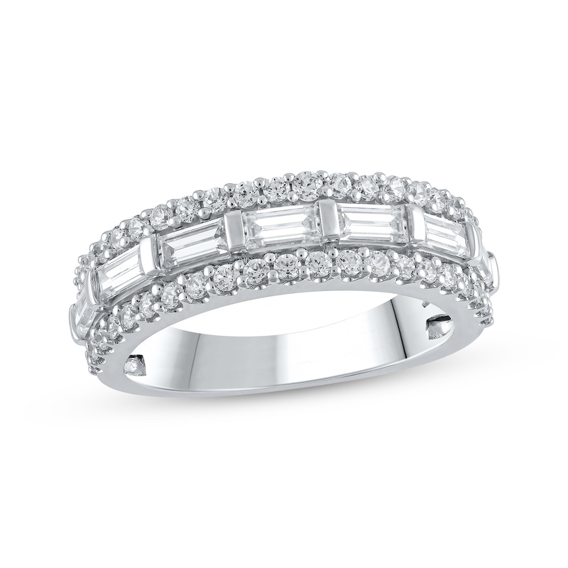 Lab-Created Diamonds by Baguette & Round-Cut Anniversary Band 1 ct tw White Gold Plated