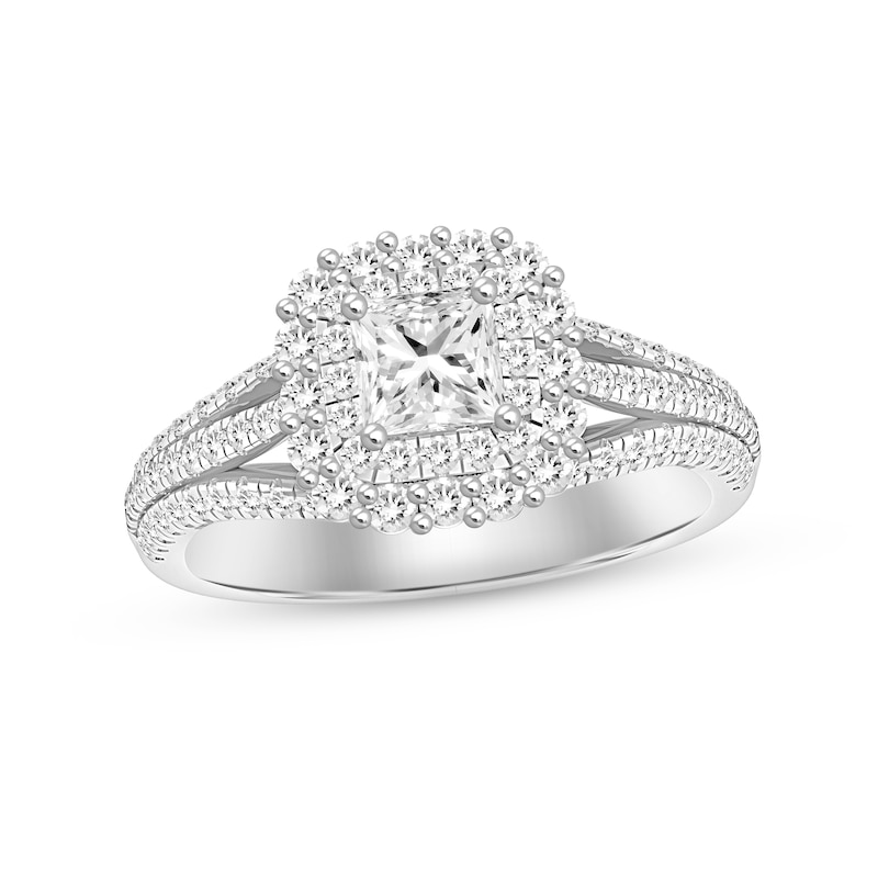 Diamond Engagement Ring 1-1/5 ct tw Princess & Round-cut White Gold Plated