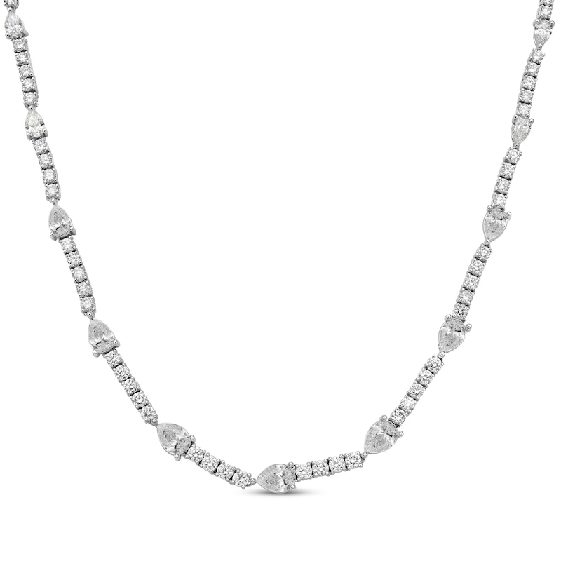Pear-Shaped & Round-Cut Diamond Station Necklace 12 ct tw White Gold Plated 18"