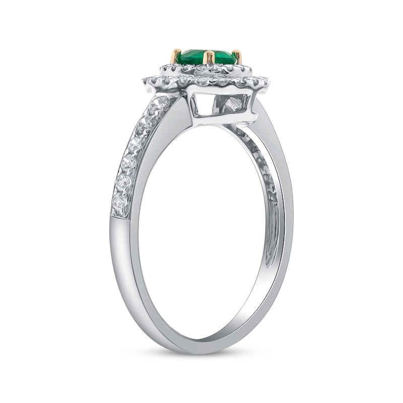 Oval-Cut Emerald & Diamond Halo Double Ring 1/2 ct tw Two-Tone Gold Plated