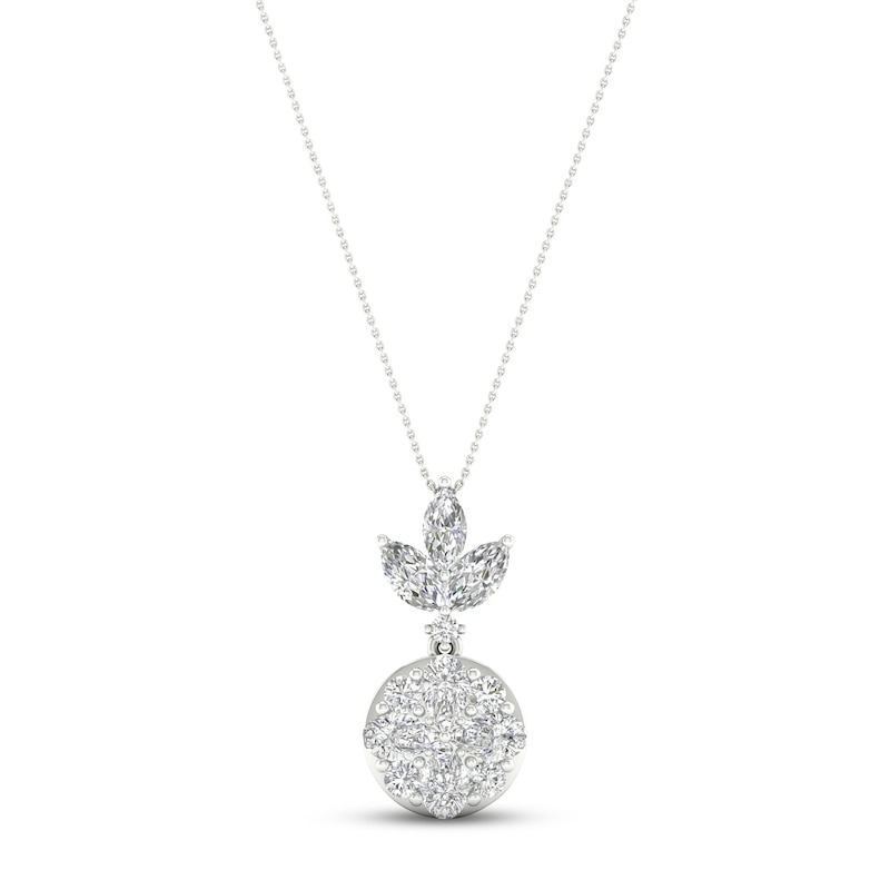Multi-Diamond Necklace 2 ct tw Marquise, Pear & Round-cut White Gold Plated 18"