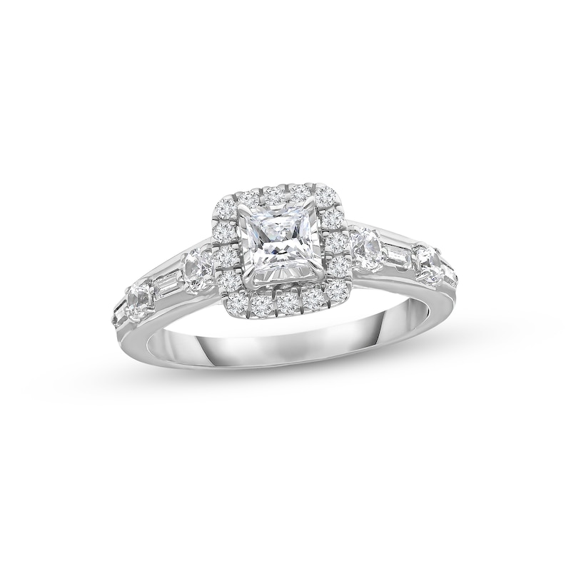 Diamond Engagement Ring 1 ct tw Princess, Round & Baguette-cut White Gold Plated