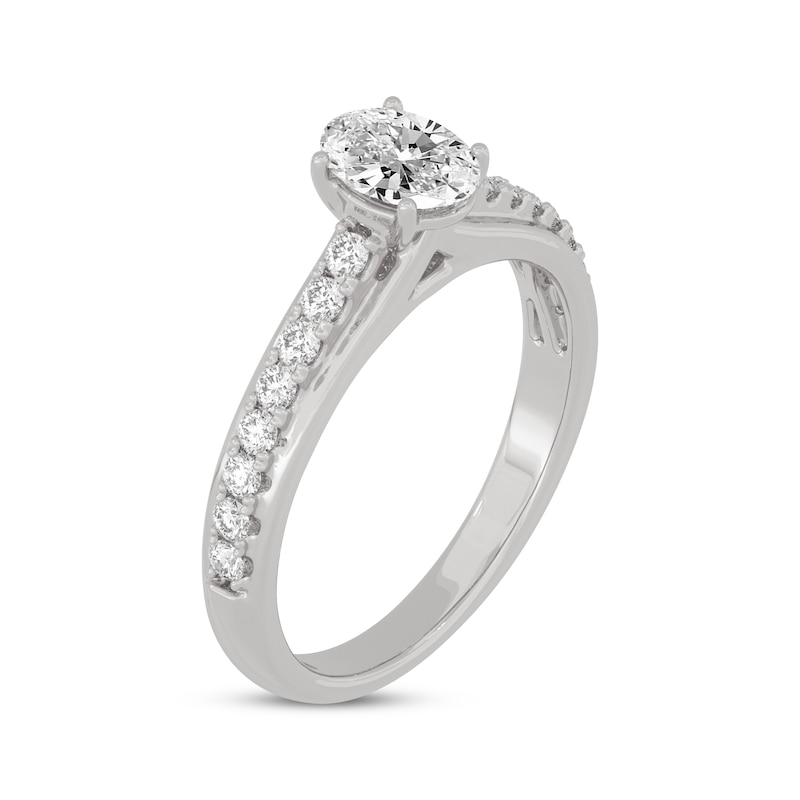 Oval & Round-Cut Diamond Engagement Ring 3/4 ct tw White Gold Plated