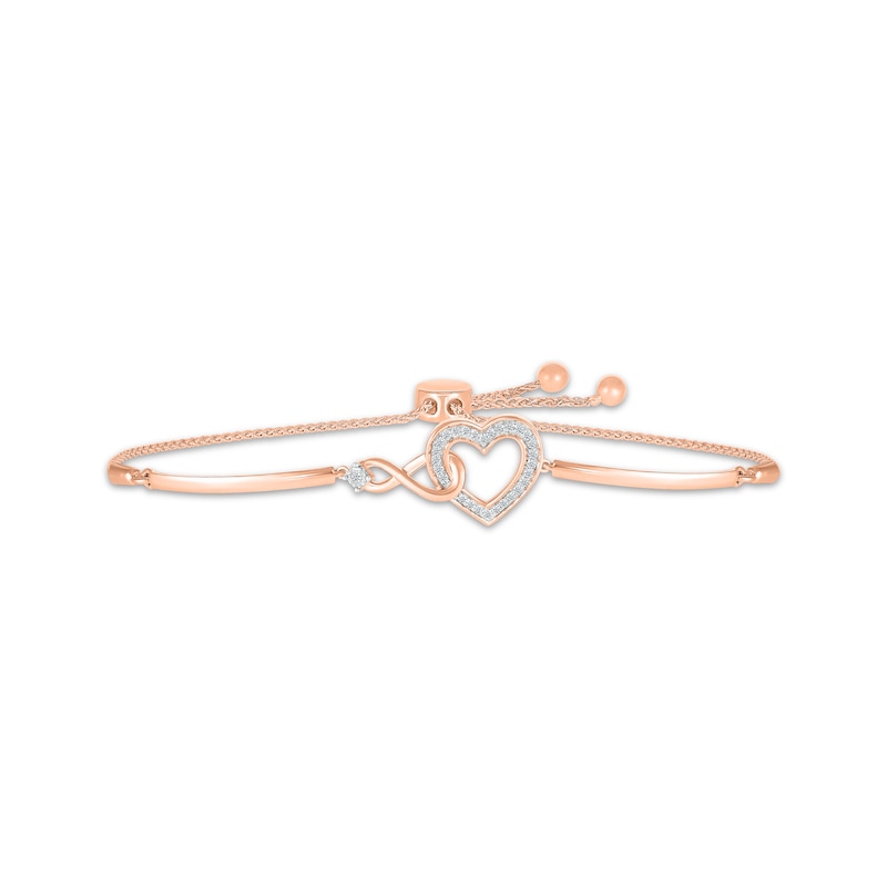 Diamond Heart & Infinity Bolo Bracelet 1/6 ct tw Rose Gold Plated 9.5"