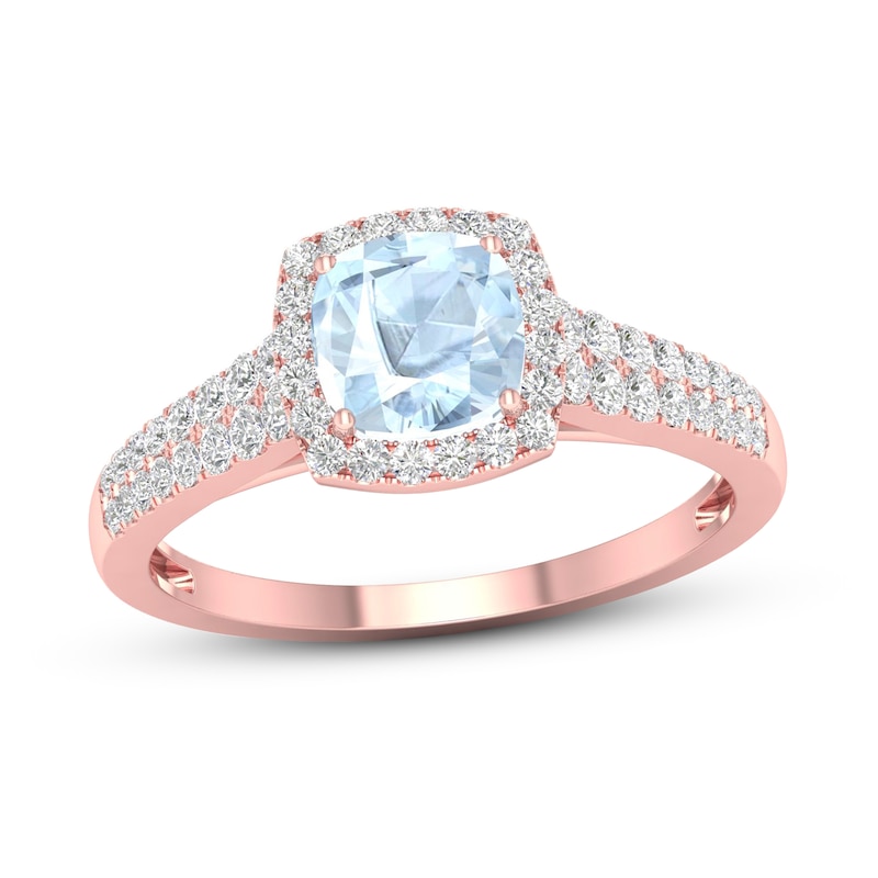 Aquamarine & Diamond Engagement Ring 1/3 ct tw Cushion-cut Rose Gold Plated