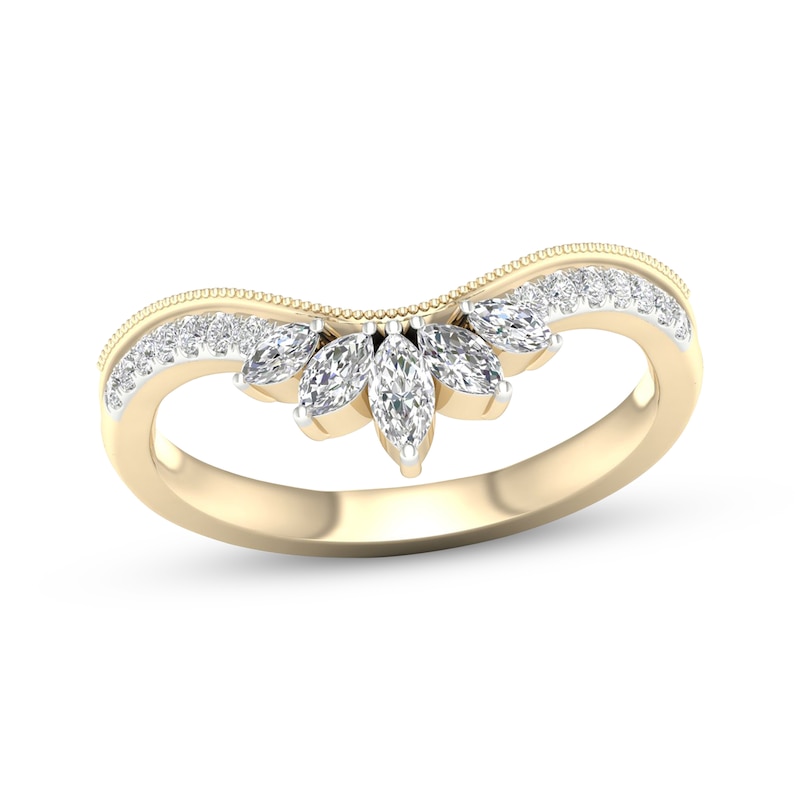 Marquise & Round-Cut Diamond Contour Anniversary Band 1/3 ct tw Yellow Gold Plated