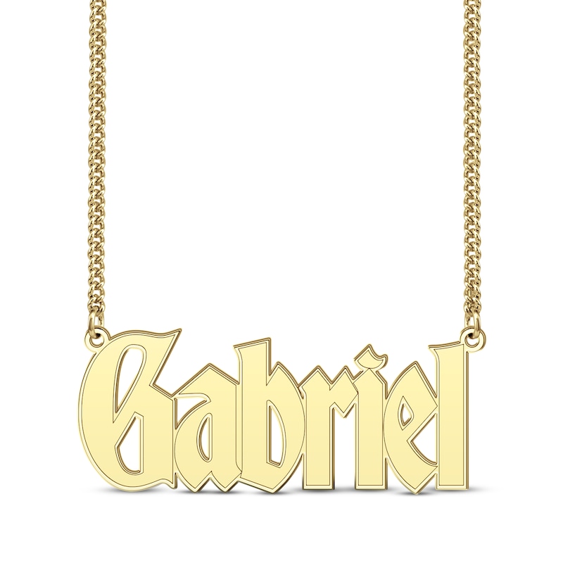 Men's Gothic Name Necklace Yellow Gold Plated 22"