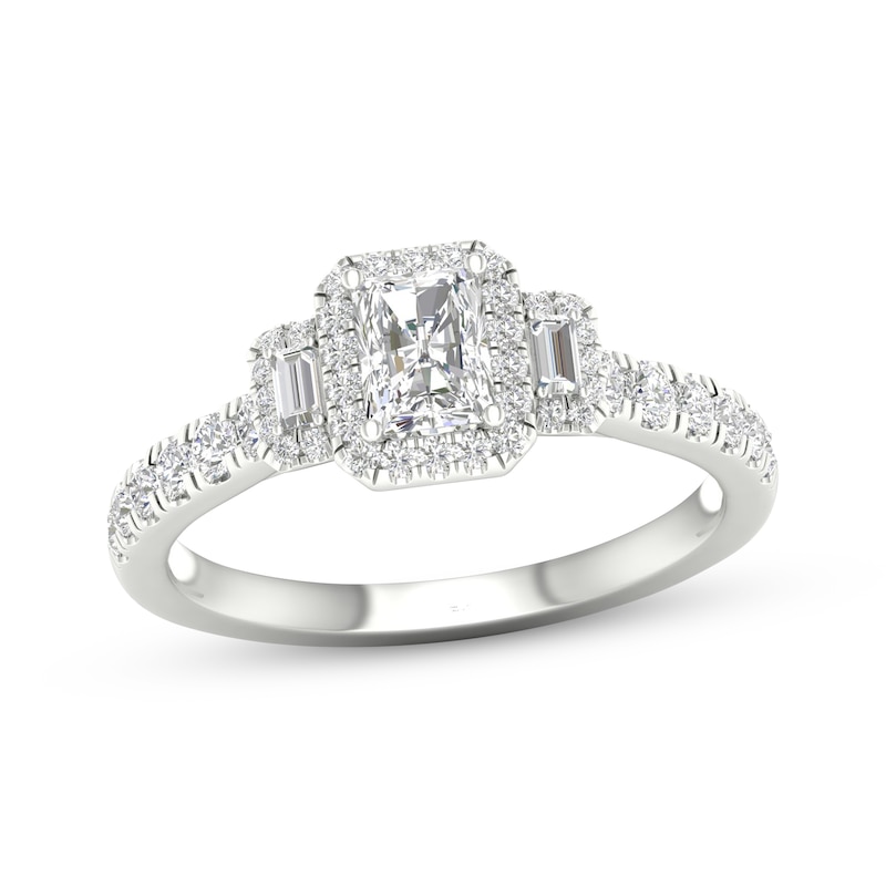 Radiant, Baguette & Round-Cut Diamond Engagement Ring 7/8 ct tw White Gold Plated