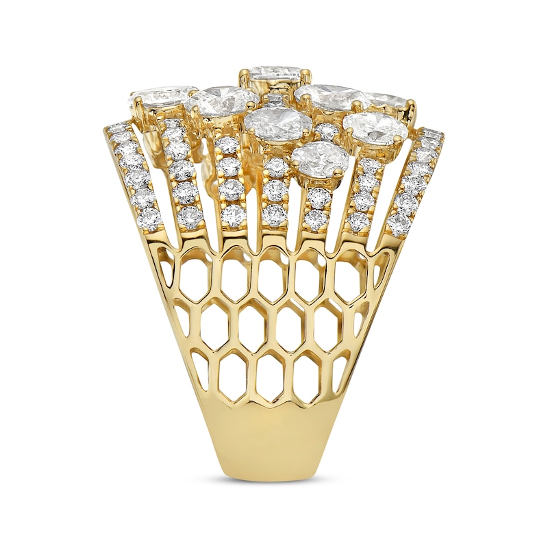 Oval & Round-Cut Diamond Multi-Row Scatter Ring 3 ct tw Yellow Gold Plated