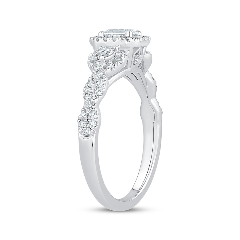 Emerald-Cut Diamond Halo Engagement Ring 7/8 ct tw White Gold Plated