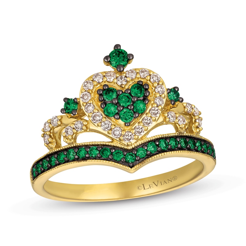 Le Vian Emerald Royalty Tiara Ring 1/5 ct tw Diamonds Honey Gold Plated - Size 7