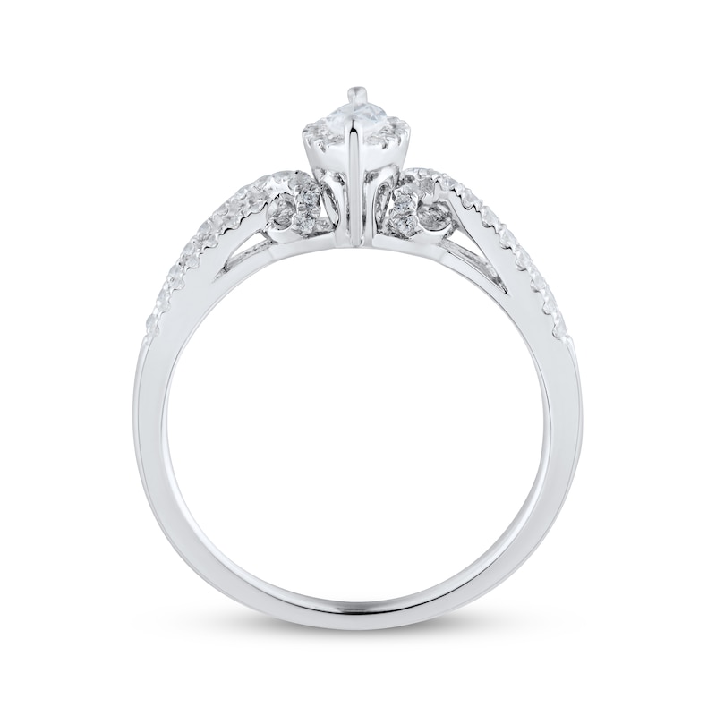 Diamond Engagement Ring 1/2 ct tw Marquise & Round-cut White Gold Plated