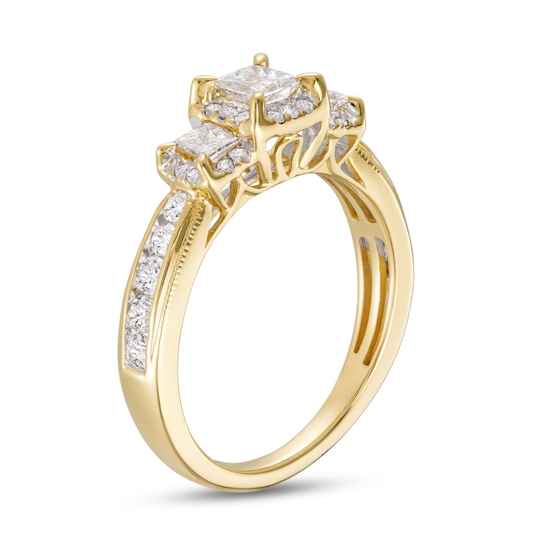 Three-Stone Diamond Engagement Ring 1 ct tw Princess/Round Yellow Gold Plated