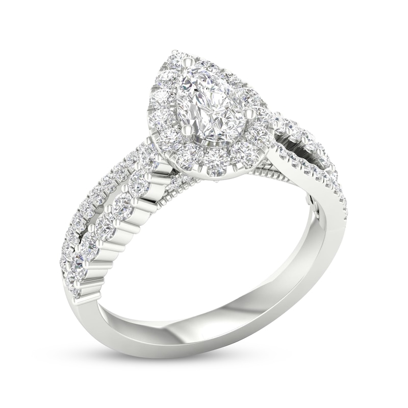 Pear-Shaped & Round-Cut Diamond Engagement Ring 1-1/5 ct tw White Gold Plated