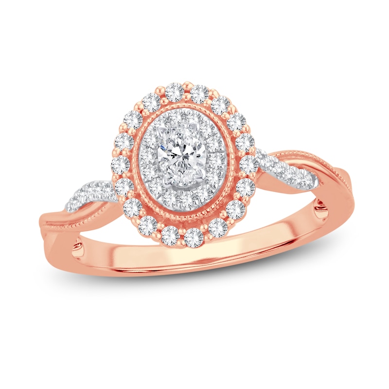 Diamond Engagement Ring 3/8 ct tw Oval & Round Rose Gold Plated