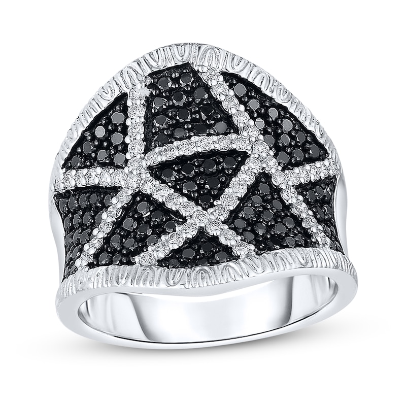 Black & White Diamonds 1 ct tw Round-cut White Gold Plated Ring