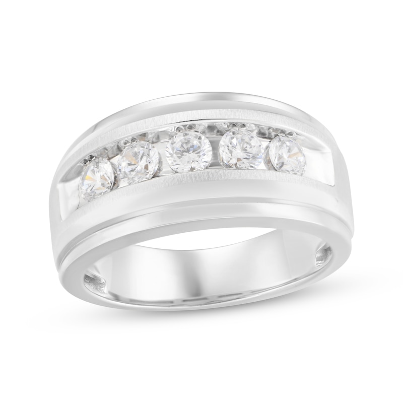 Men's Diamond Five-Stone Brushed Wedding Band 1 ct tw White Gold Plated
