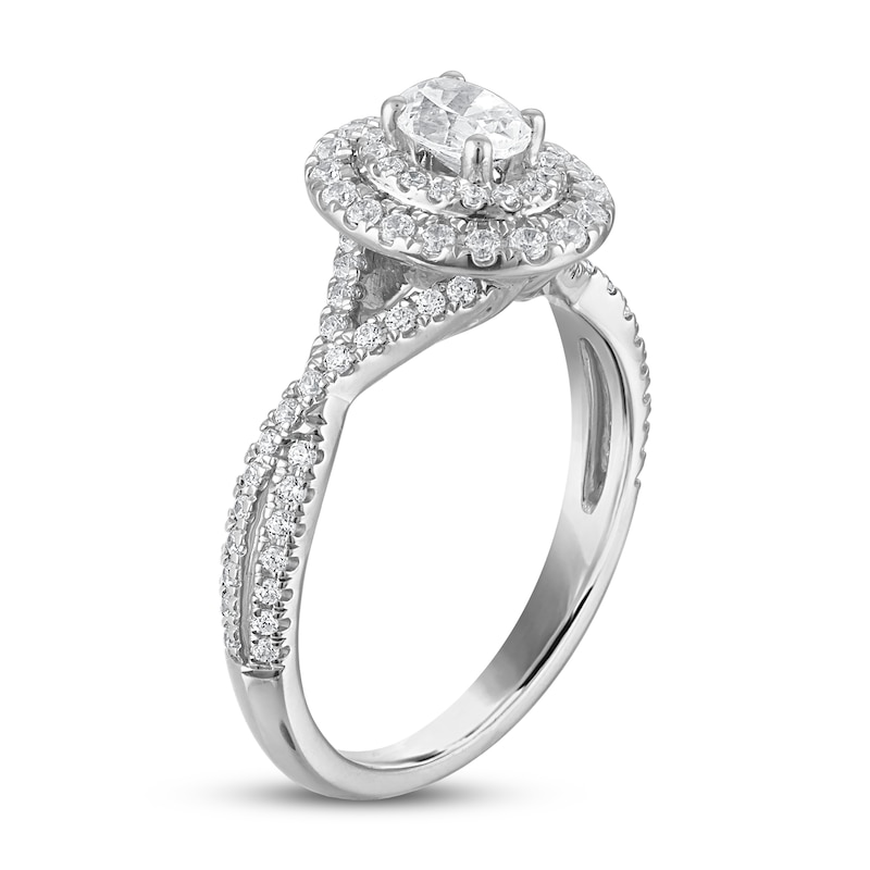 Diamond Enagagment Ring 3/4 ct tw Oval & Round-cut in White Gold Plated