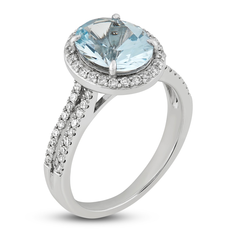 Aquamarine & Diamond Engagement Ring 3/8 ct tw Oval, Round-Cut White Gold Plated