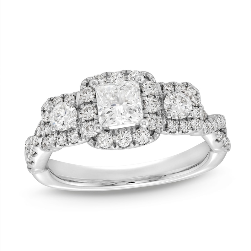THE LEO Legacy Lab-Created Diamond Princess & Round-Cut Three-Stone Engagement Ring 1 ct tw White Gold Plated