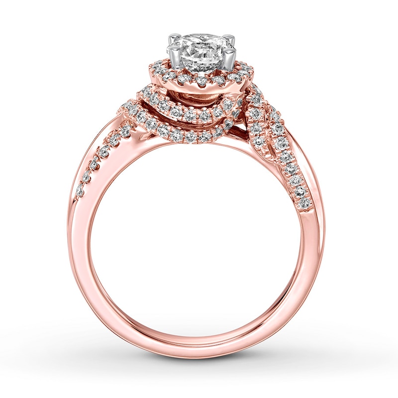 Diamond Engagement Ring 1-1/6 ct tw Round-cut Rose Gold Plated
