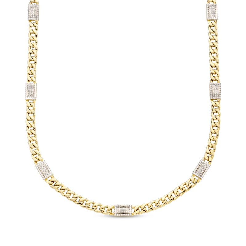 Men's Diamond Rectangle Link Solid Cuban Curb Chain Necklace 1-1/4 ct tw Yellow Gold Plated 20.25"