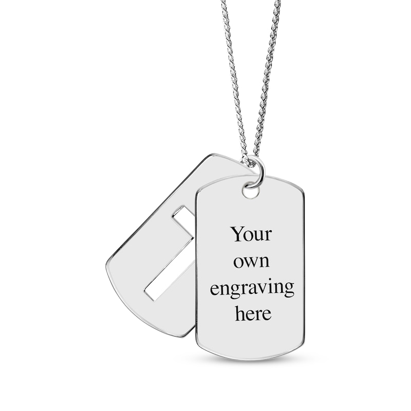 Men's Double Dog Tag Photo & Cross Swivel Necklace White Gold Plated 22"