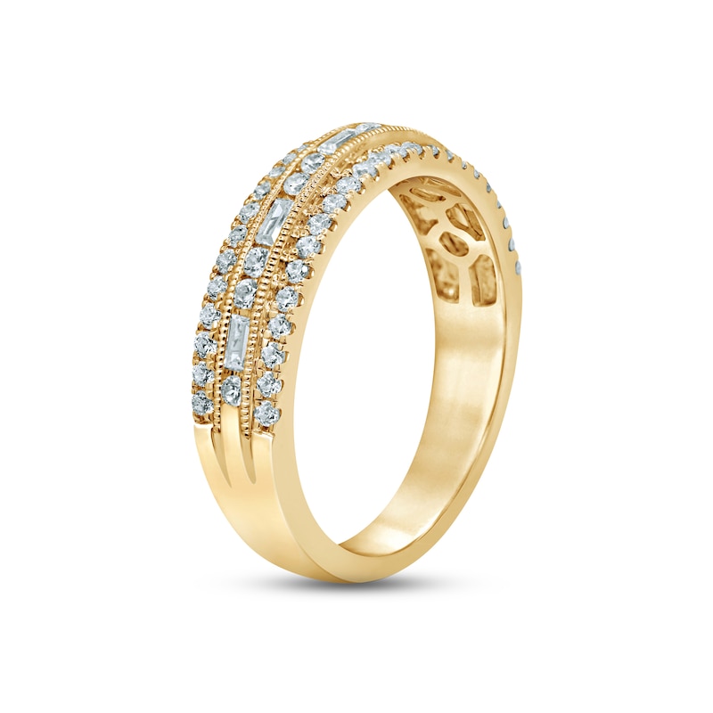 Diamond Anniversary Ring 5/8 ct tw Round & Baguette-cut Yellow Gold Plated