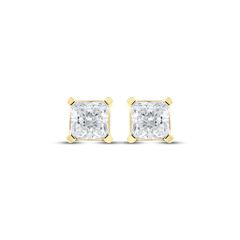 Lab-Created Diamonds by Princess-Cut Solitaire Stud Earrings 3/4 ct tw Yellow Gold Plated