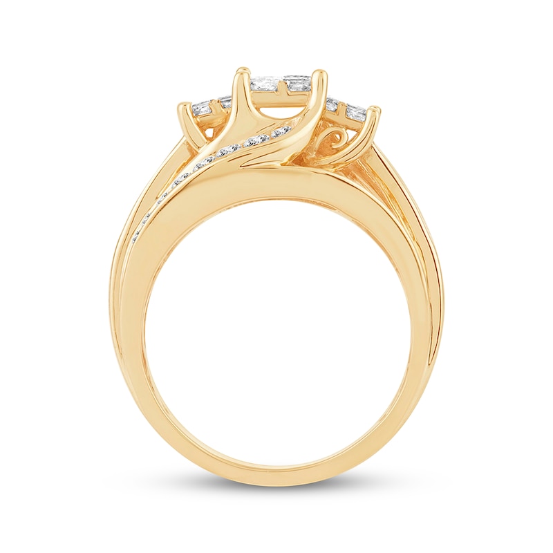 Multi-Stone Diamond Engagement Ring 1 ct tw Princess & Round-cut Yellow Gold Plated