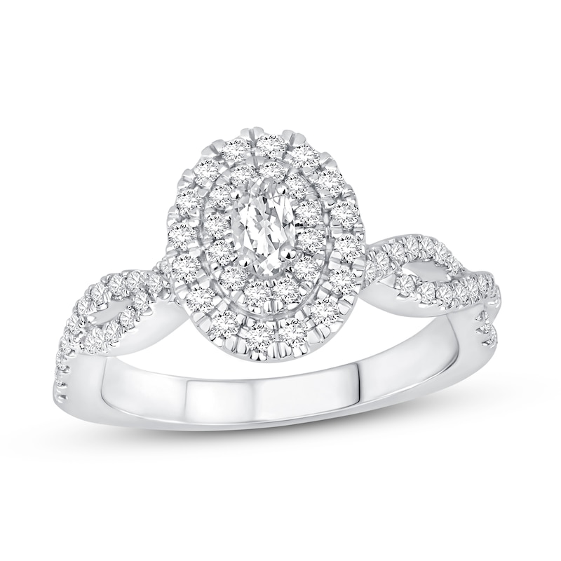 Diamond Engagement Ring 5/8 ct tw Oval & Round-cut White Gold Plated