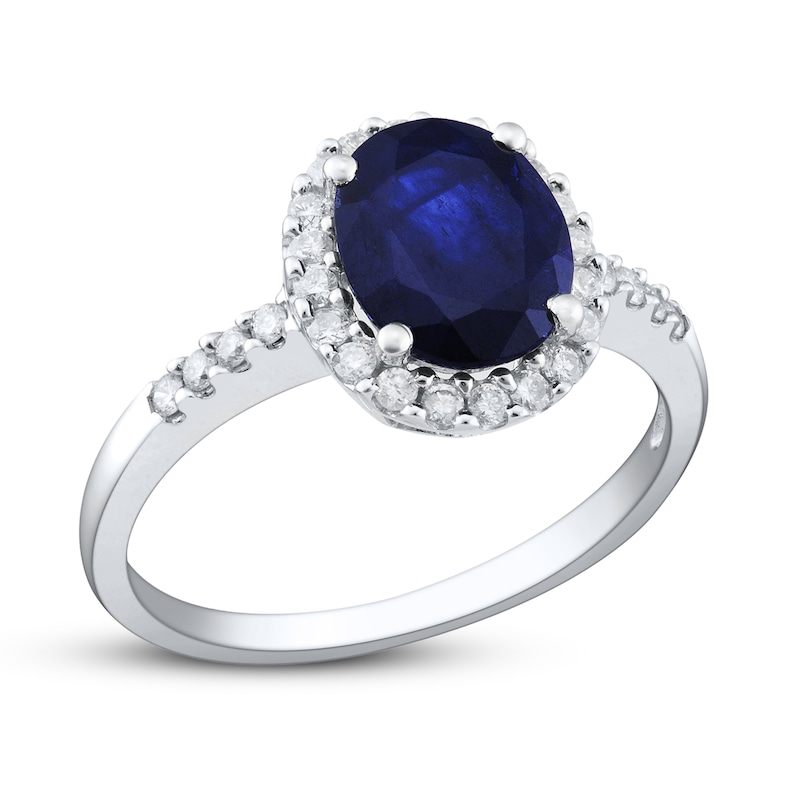 Natural Sapphire Ring 3/8 ct tw Diamonds White Gold Plated