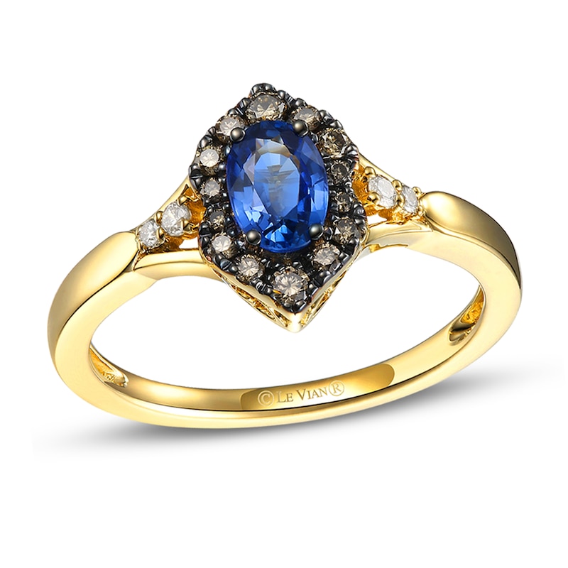 Le Vian Diamond & Blue Sapphire Ring 1/6 ct tw Honey Gold Plated