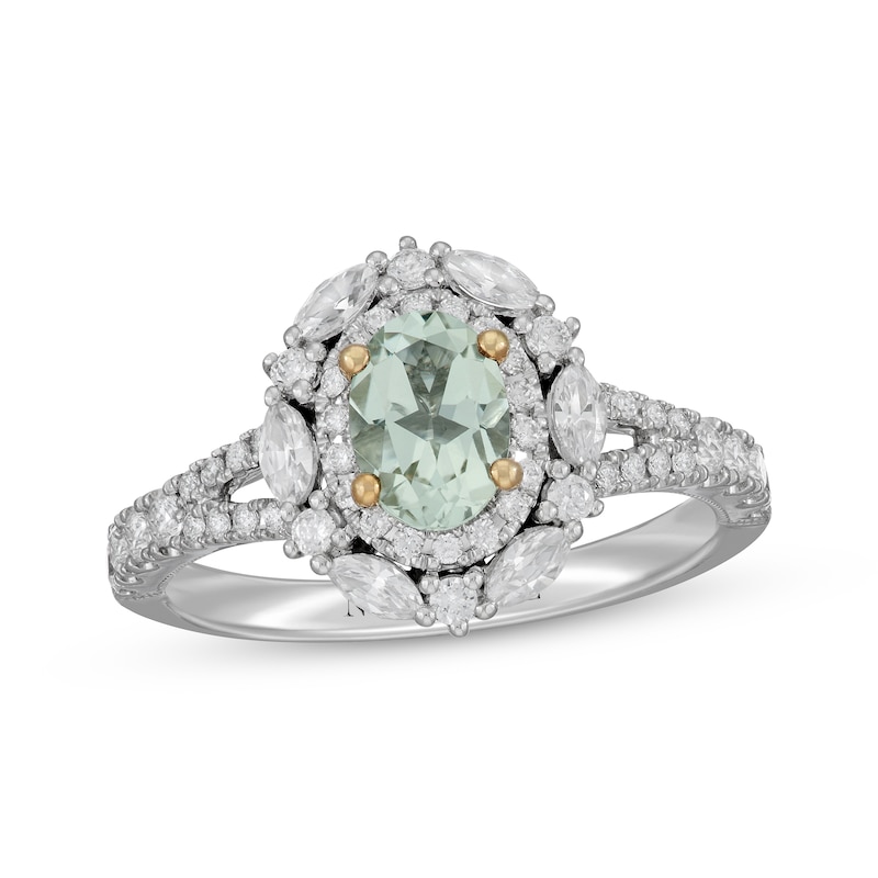 Neil Lane Oval-Cut Green Quartz Engagement Ring 3/4 ct tw Diamond White Gold Plated
