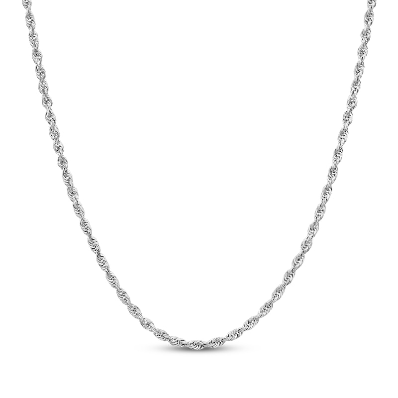 Solid Glitter Rope Chain Necklace 3mm White Gold Plated 18"