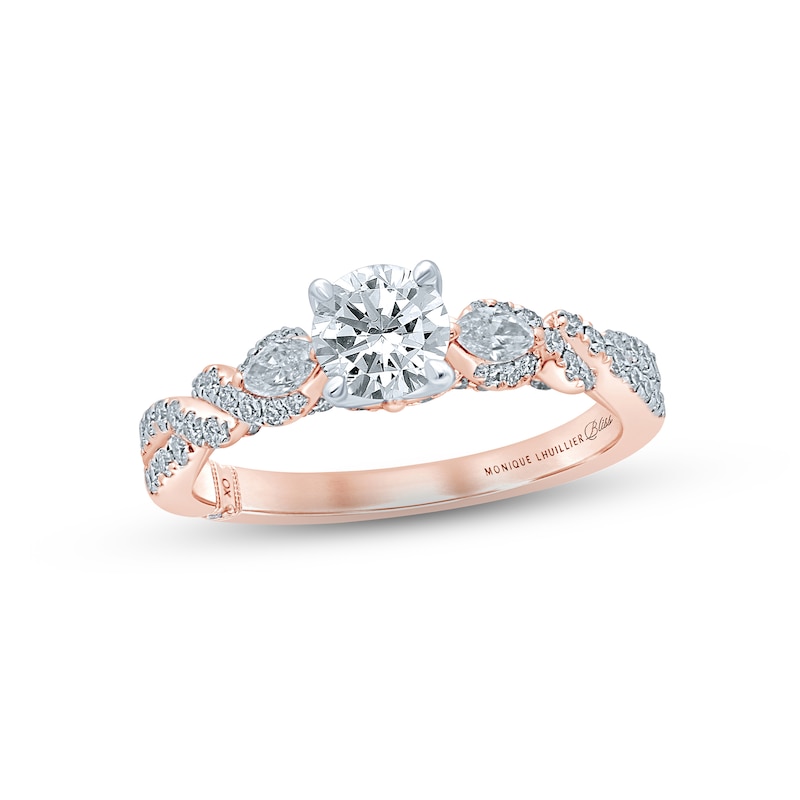 Monique Lhuillier Bliss Diamond Engagement Ring 1-1/8 ct tw Round & Marquise-cut Two-Tone Gold Plated