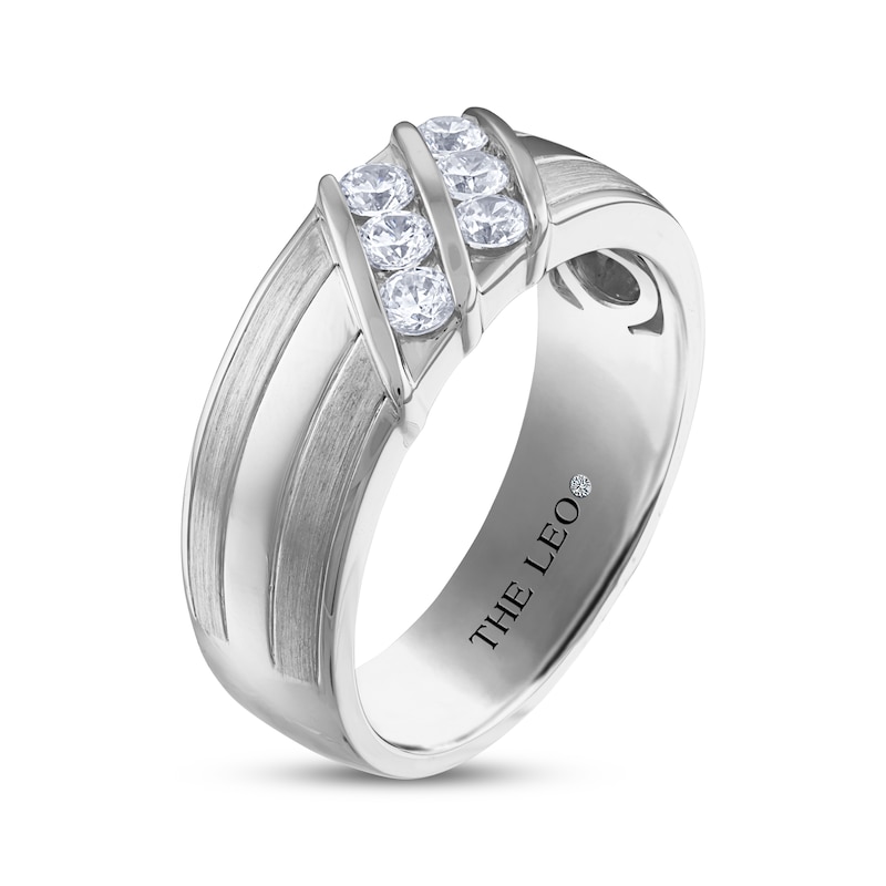 Men's THE LEO Diamond Round-Cut Diagonal Wedding Band 5/8 ct tw White Gold Plated