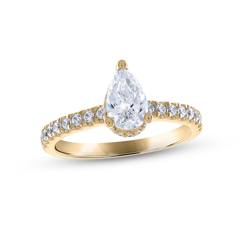 Diamond Engagement Ring 1-1/3 ct tw Pear & Round-cut Yellow Gold Plated